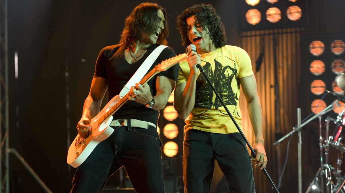 Farhan Akhtar and Arjun Rampal in Rock On 2008 Musical Drama Film